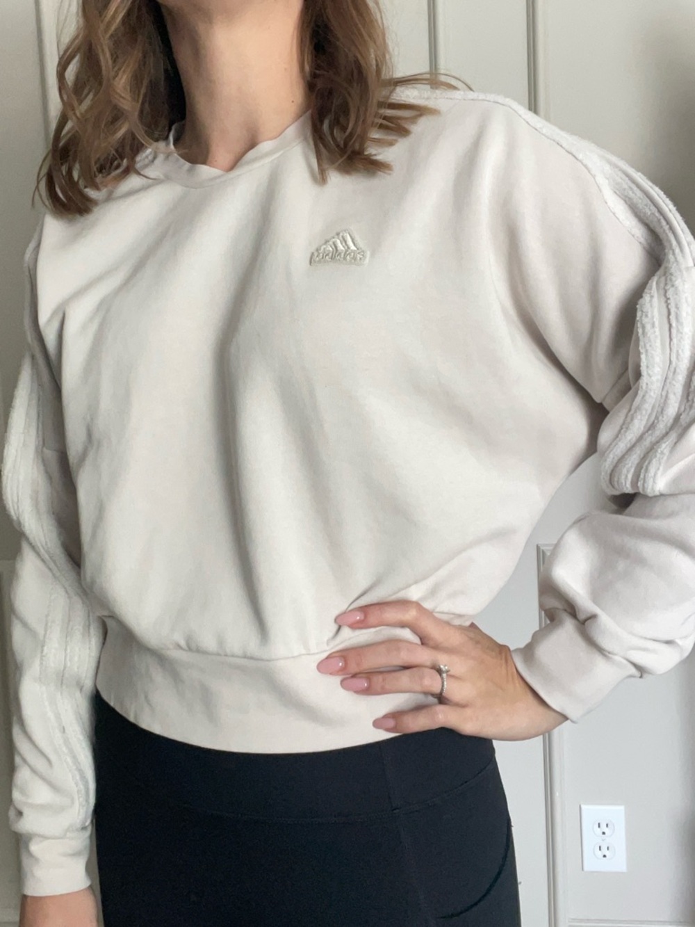 adidas Cream Boxy Crewneck Sweatshirt with Subtle Logo